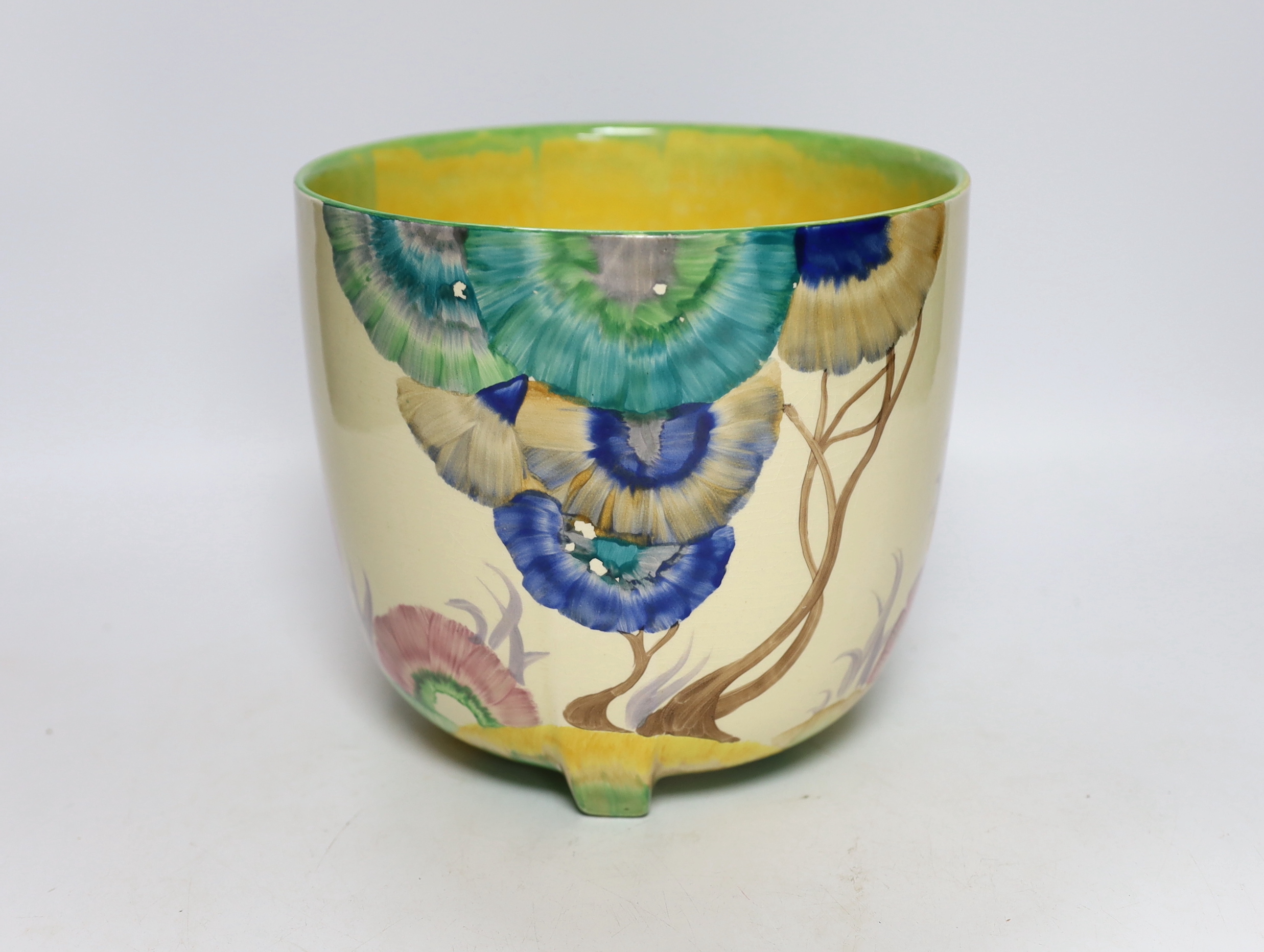 A Clarice Cliff Viscaria pattern jardiniere, 17.5cm